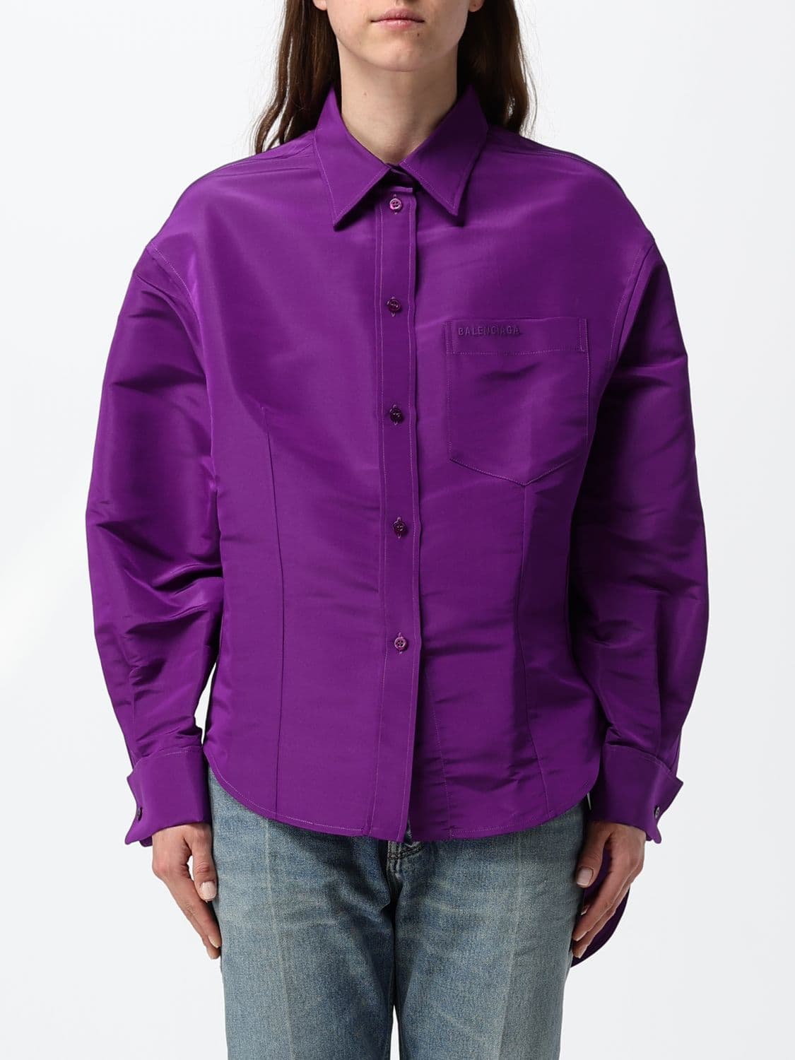 Balenciaga Oversized Cotton Shirt with Embroidered Logo and Asymmetric Hem