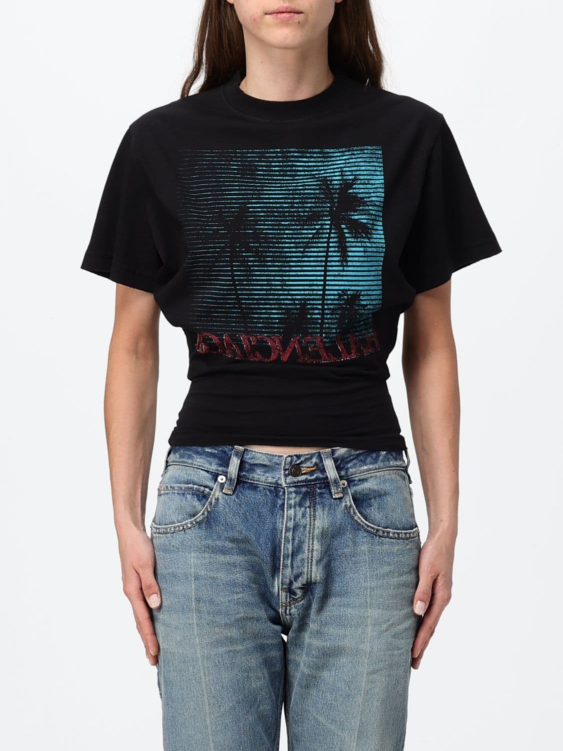Balenciaga Slim Fit Cotton Top with Graffiti Logo Print and Dropped Shoulders