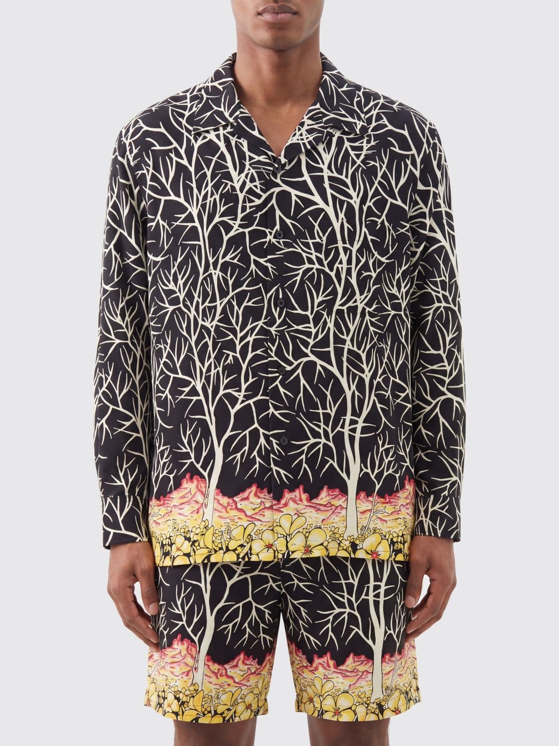 Y's Relaxed Fit Shirt in Rayon with Abstract Print and Cuban Collar