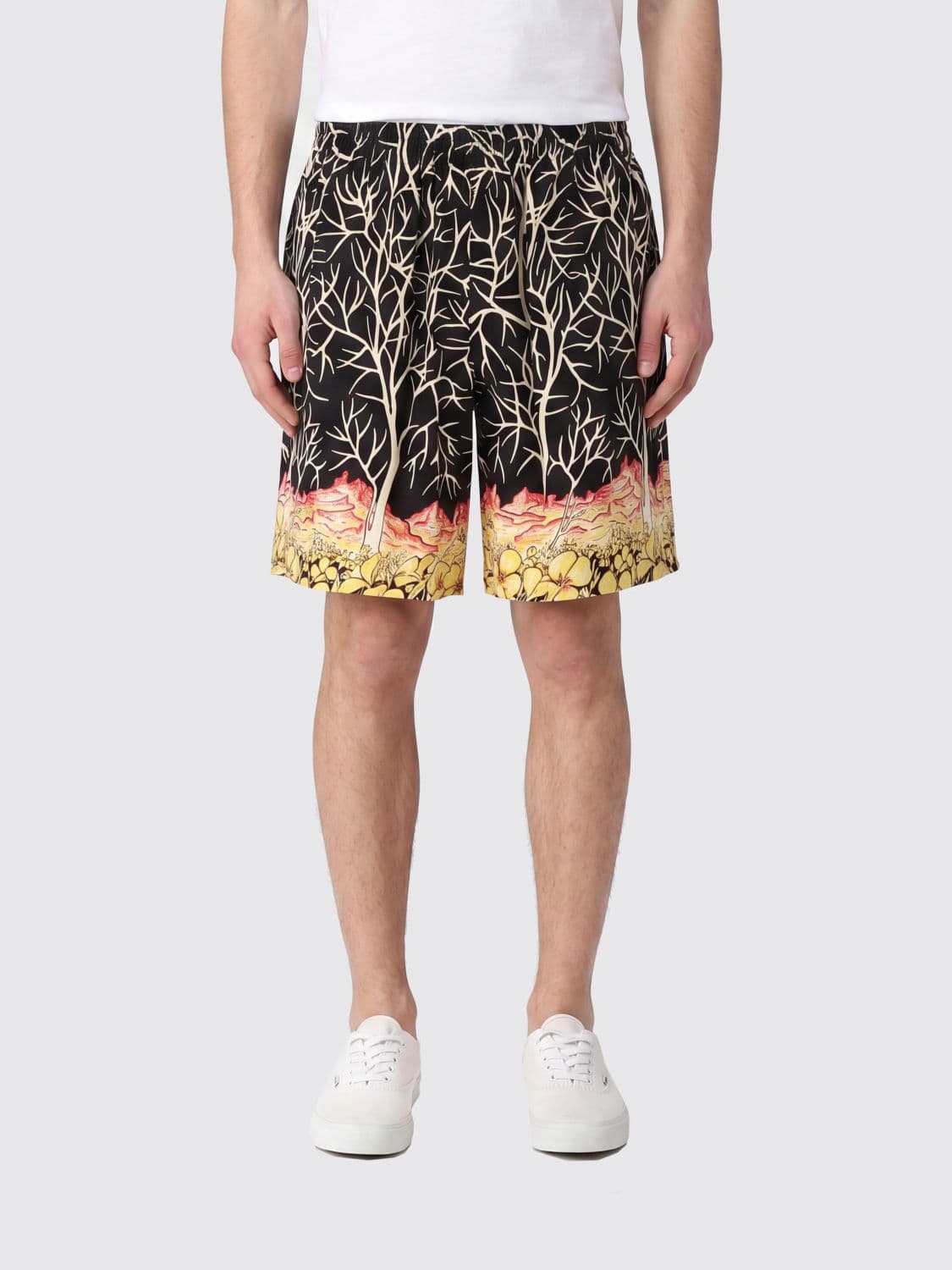 Y's Graphic Print Shorts in Rayon with Elasticated Waist