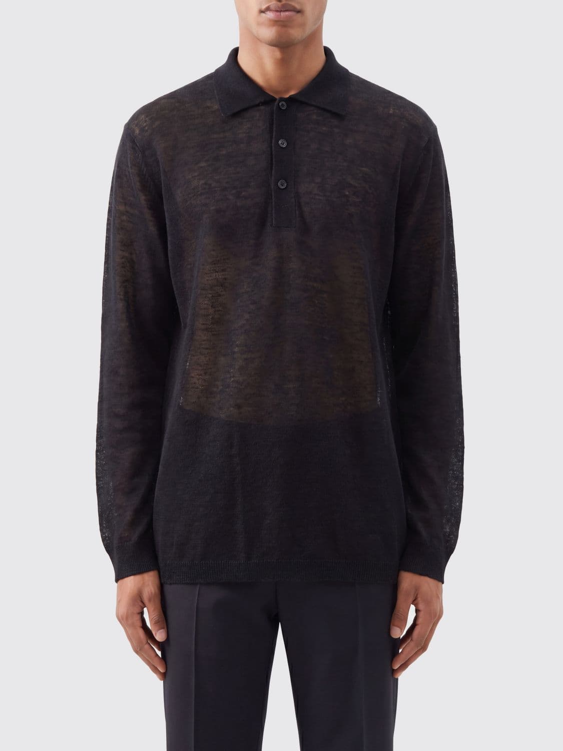 Y's Sheer Long-Sleeved Knit Polo Shirt in a Linen Blend · 3