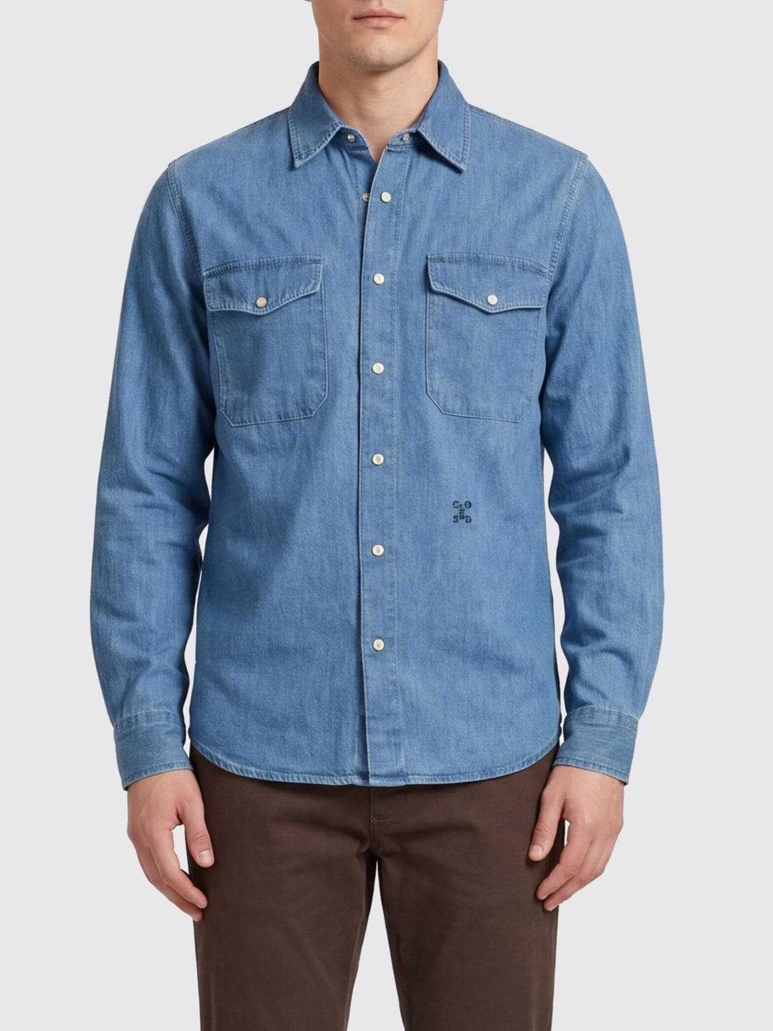 Closed Slim Fit Shirt in Cotton and Hemp Denim with French Collar
