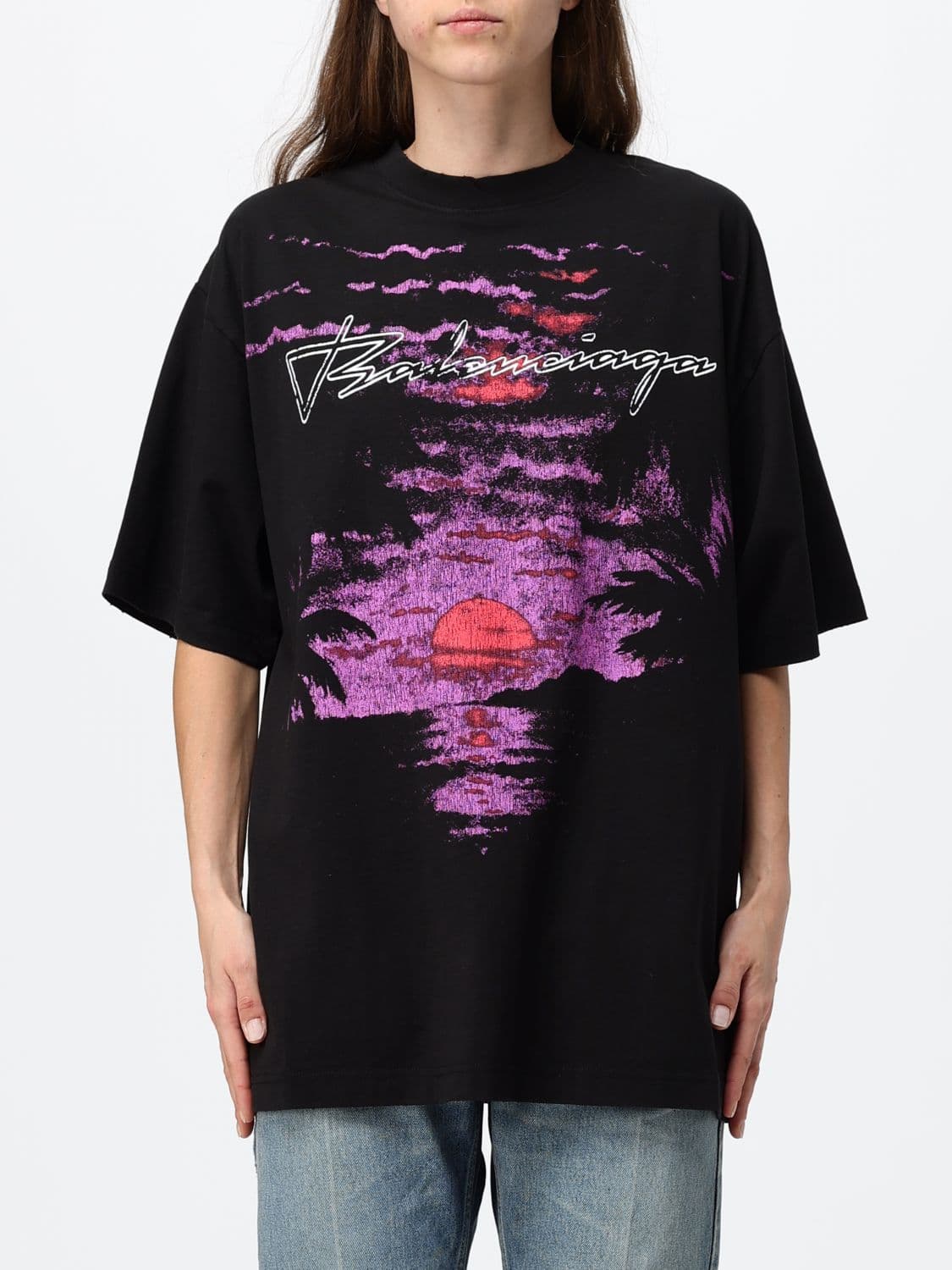Balenciaga Oversized Cotton T-Shirt with Contrast Logo Print