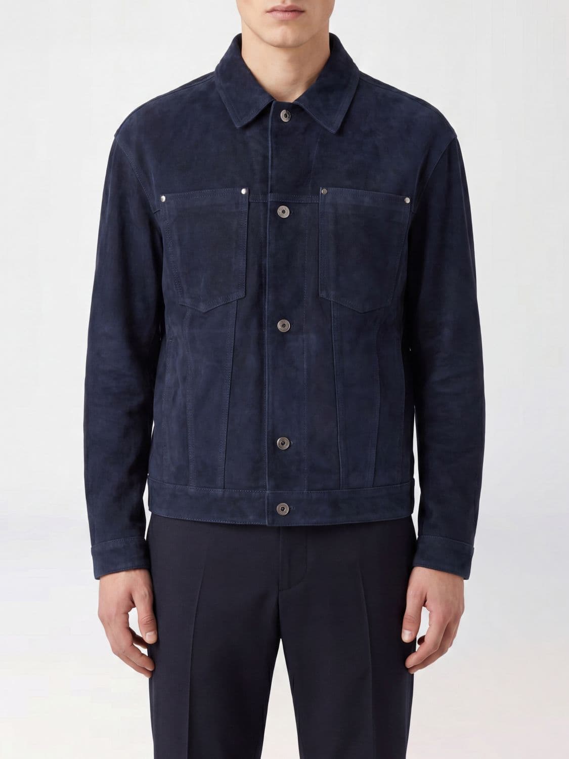 Salvatore Santoro Suede Leather Shirt Jacket with Metal Buttons · 52