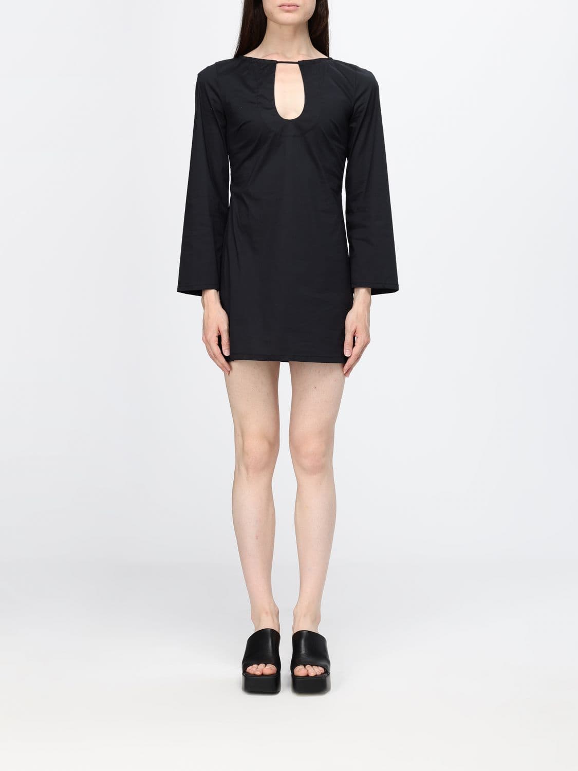 Liviana Conti Long-Sleeved Crew Neck Sheath Mini Dress with a Slim Fit