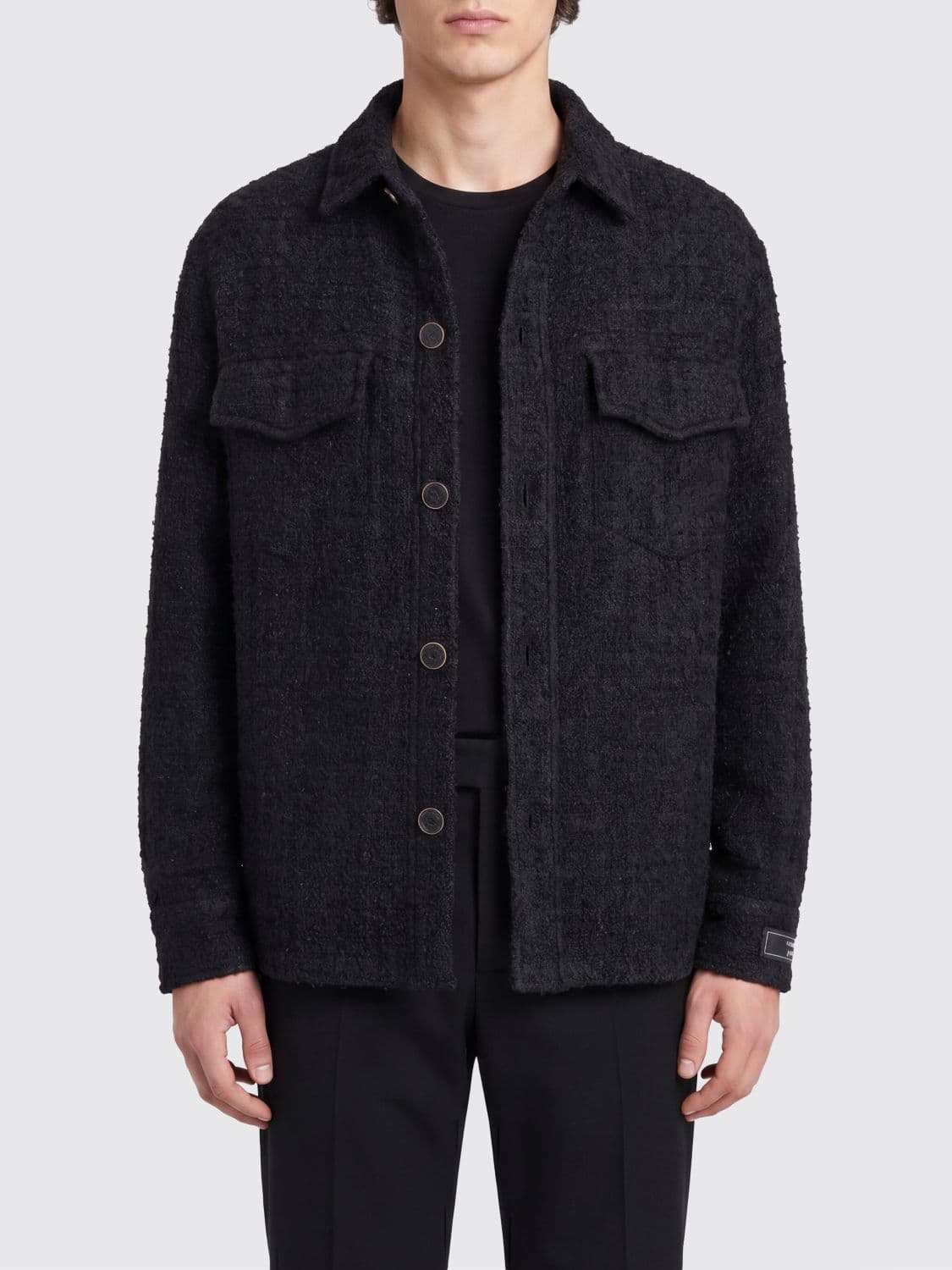 Balmain Cotton-Blend Tweed Shirt Jacket with Patch Pockets