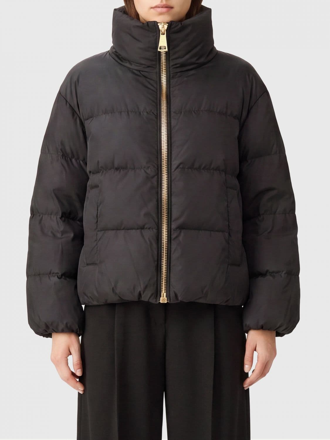 Balmain Quilted Viscose Short Puffer Jacket with Funnel Neck