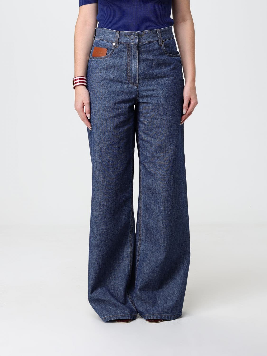 Fendi Mid-Rise Wide Leg Jeans in Cotton Denim
