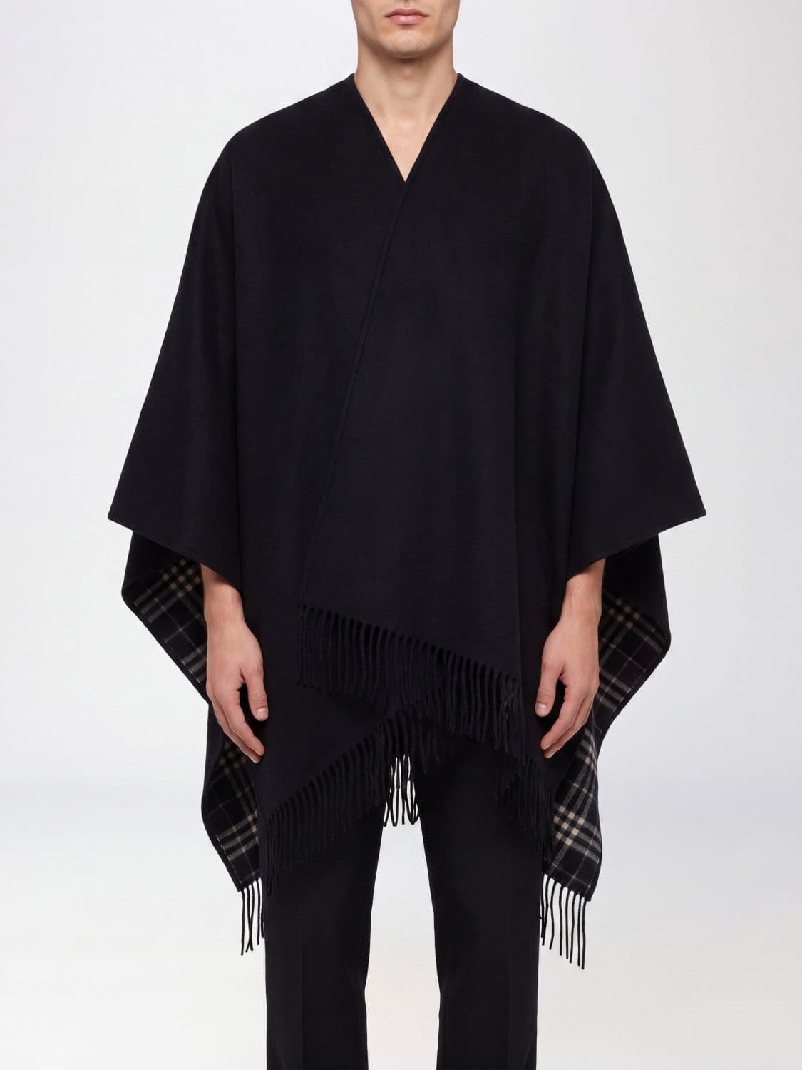 Burberry Asymmetrical Wool Cape with Fringed Edges