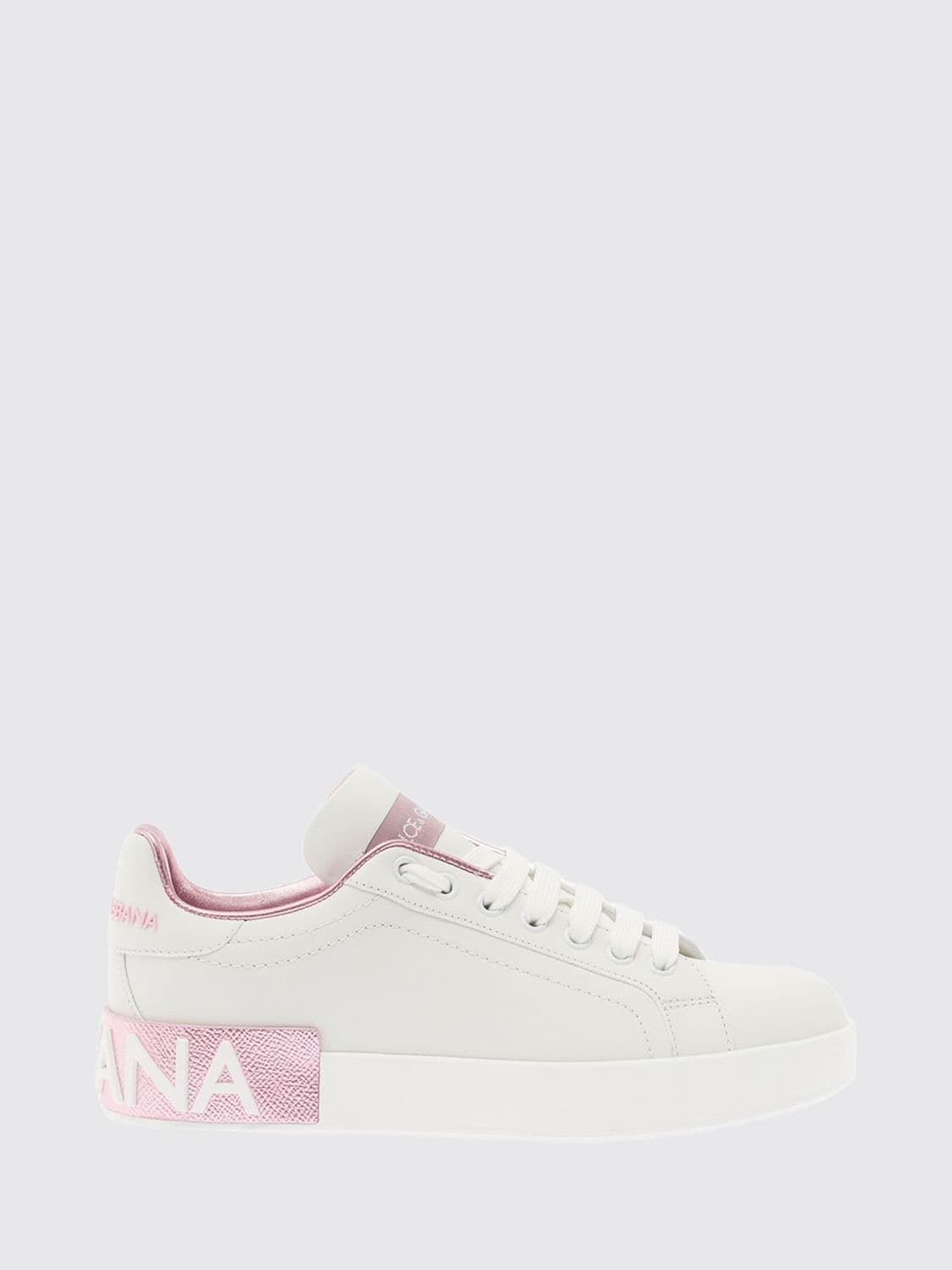 Dolce & Gabbana Portofino Calfskin Trainers with Logo and Gold Details