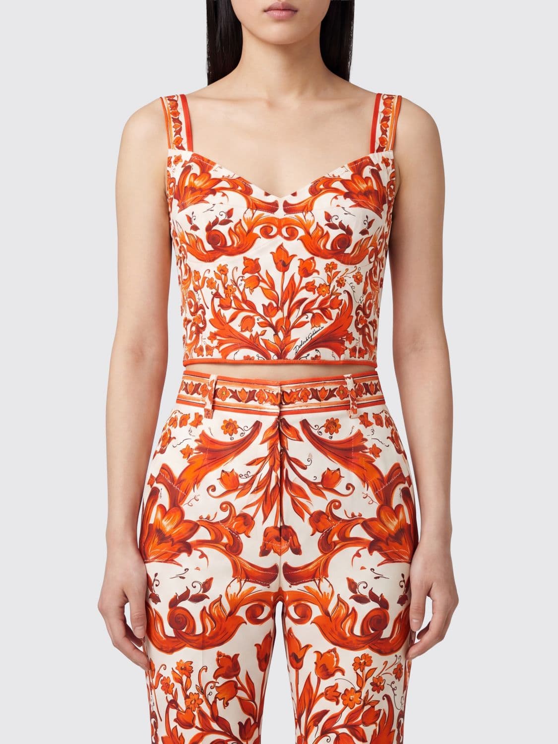 Dolce & Gabbana Majolica Print Silk Cropped Corset Top · 40