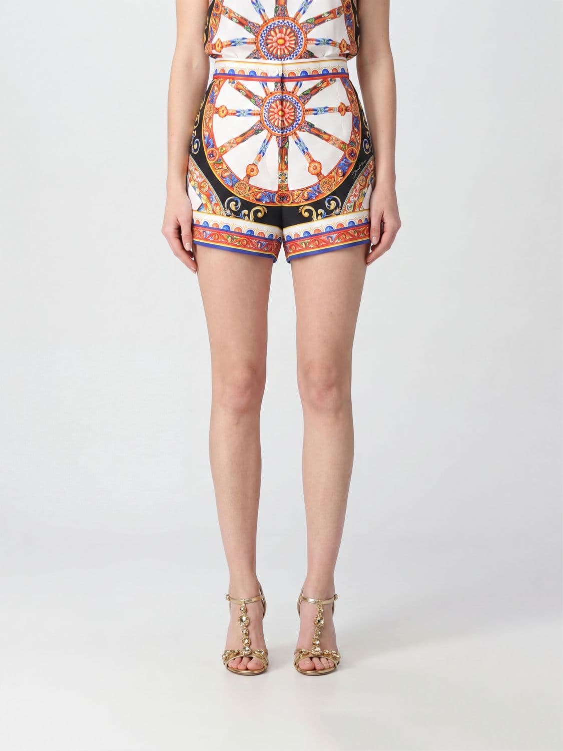 Dolce & Gabbana High-Waisted Silk Shorts with Carretto Siciliano Print · 44