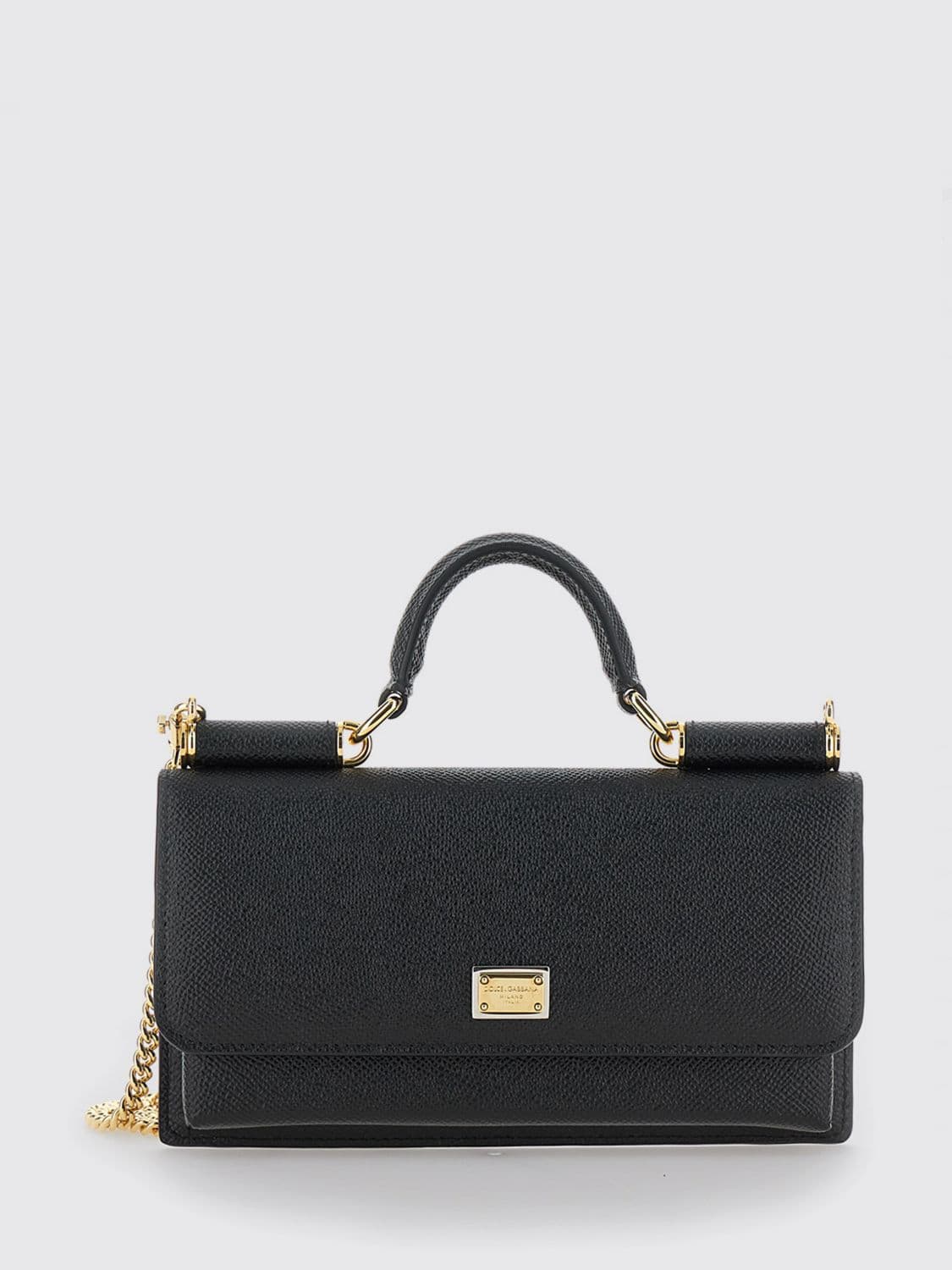 Dolce & Gabbana Grained Leather Mini Handbag with Chain Shoulder Strap