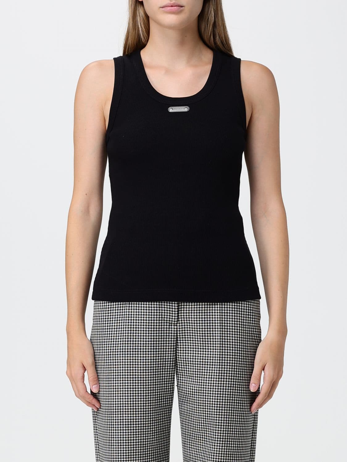 Mcqueen Sleeveless Slim Fit Stretch Cotton Top with Applied Logo