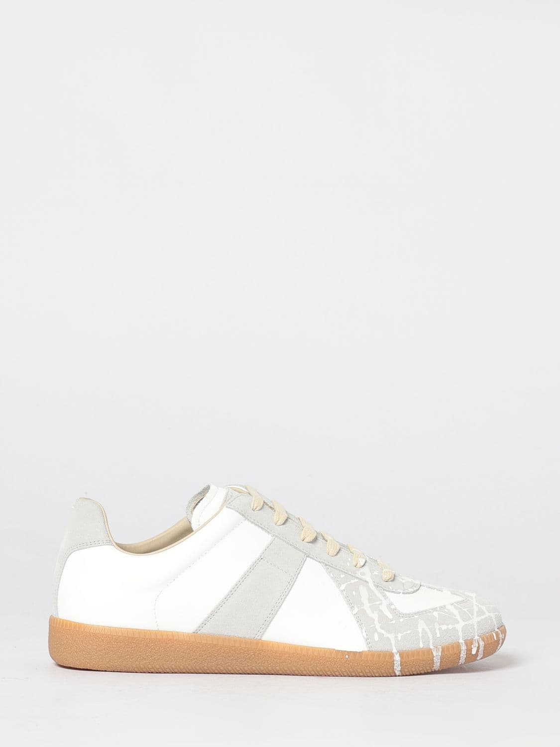 Maison Margiela Replica Bicolour Trainers in Leather and Suede with White Stitch