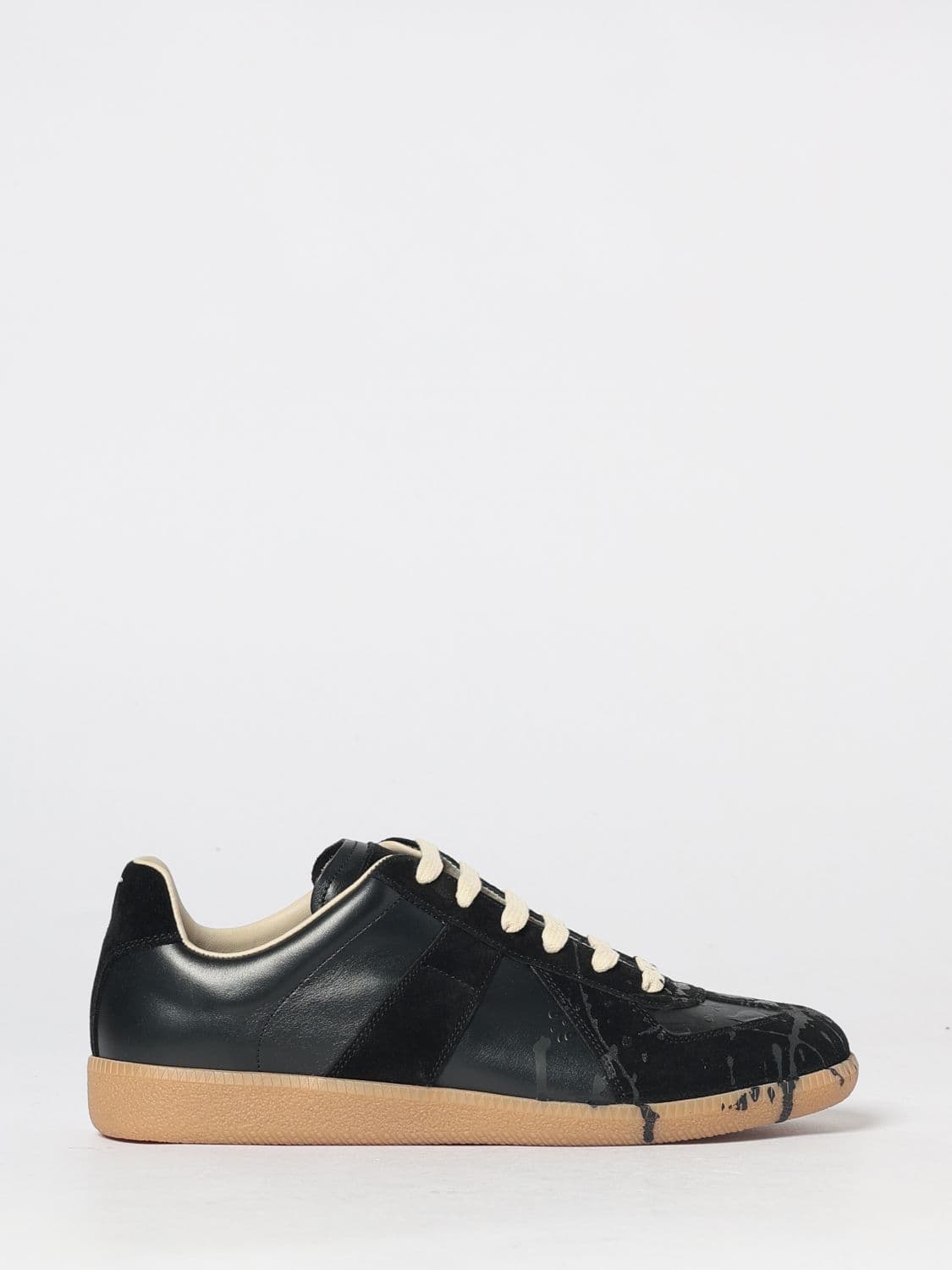 Maison Margiela Replica Bicolour Trainers in Leather and Suede with White Stitch