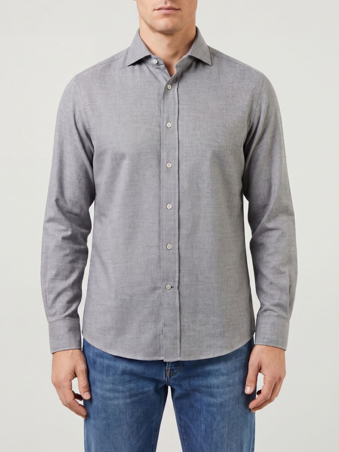 Brunello Cucinelli French Collar Cotton Shirt with Long Sleeves