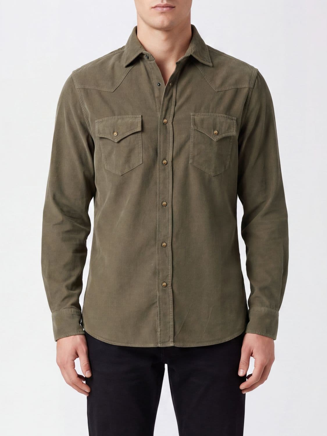 Brunello Cucinelli Slim Fit Velvet Shirt with French Collar and Pockets
