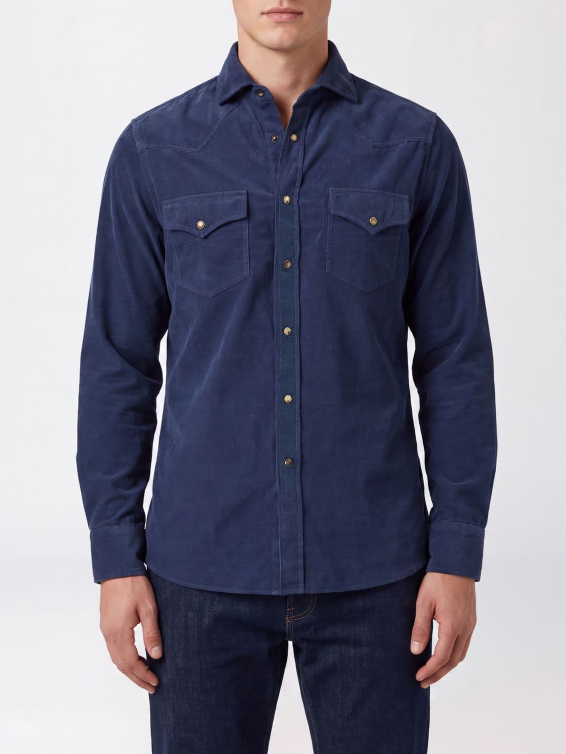 Brunello Cucinelli Slim Fit Velvet Shirt with French Collar and Pockets · M