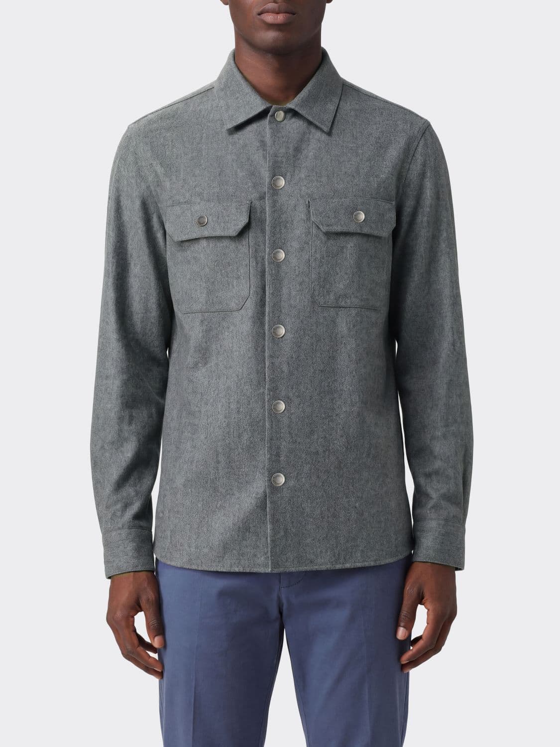 Brunello Cucinelli Wool Shirt Jacket with Patch Pockets and Button Closure