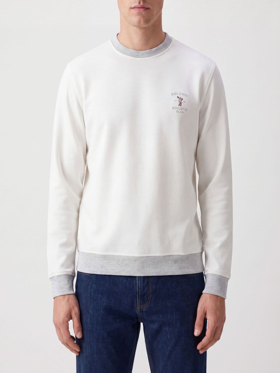 Brunello Cucinelli Cotton Crewneck Sweatshirt with Contrast Embroidered Logo