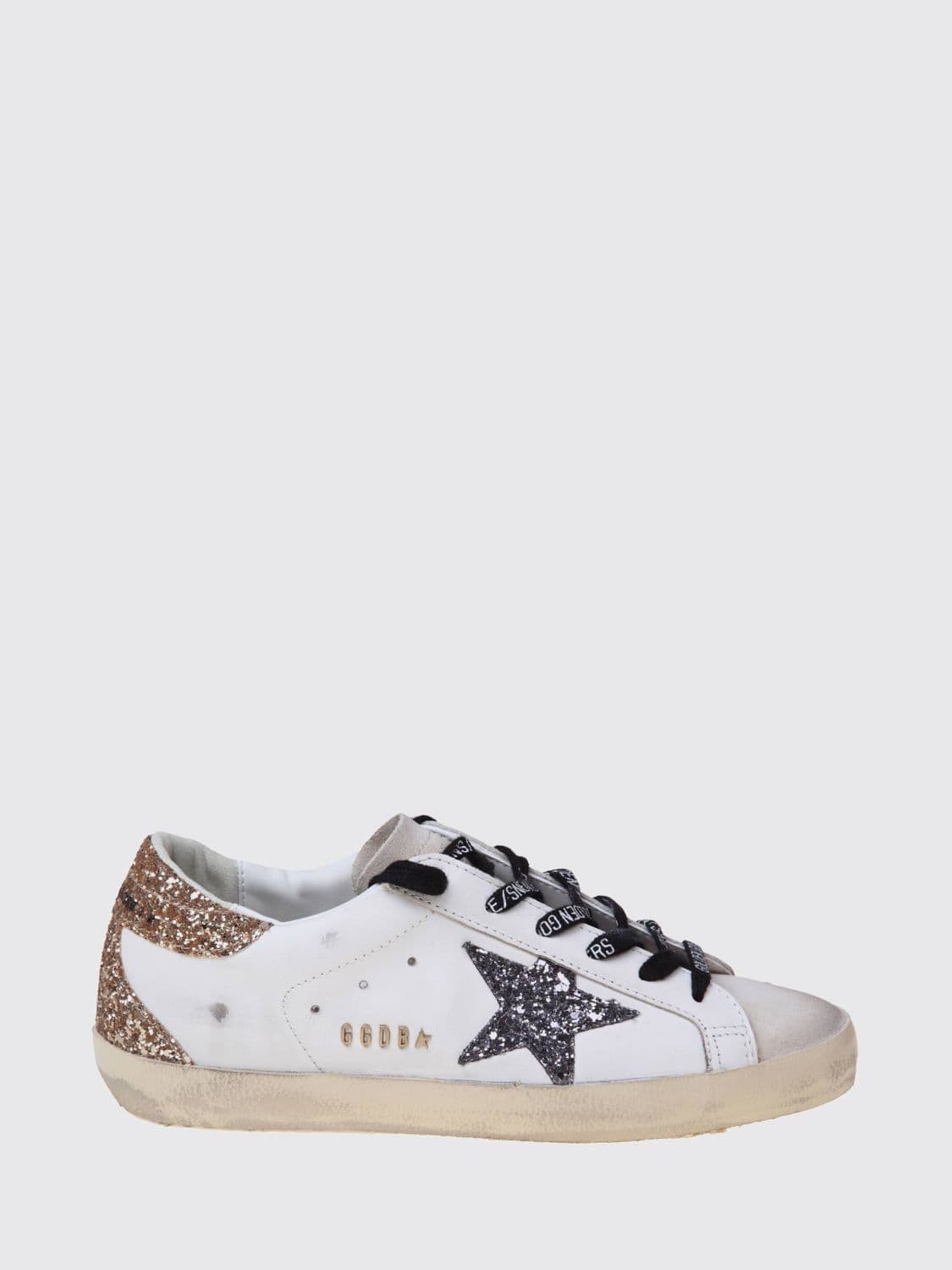 Golden Goose Super-Star Distressed Leather and Glitter Sneakers · 35