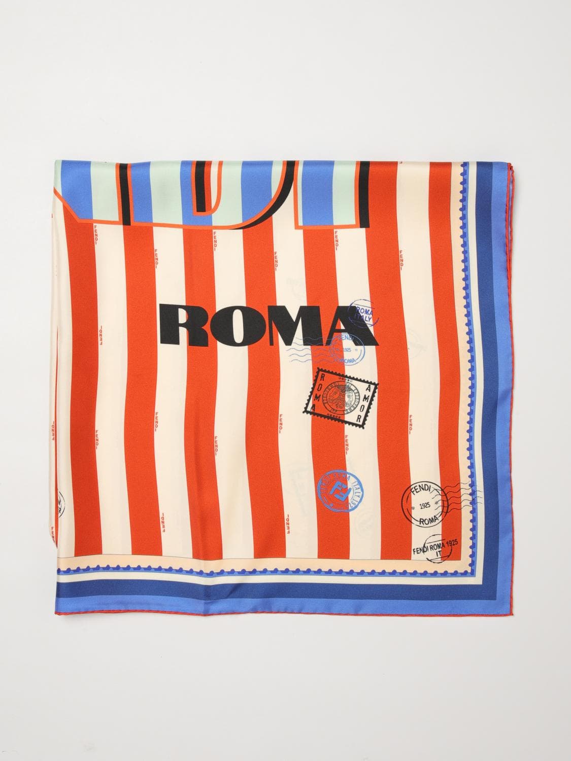 Fendi Square Silk Foulard with a Two-Tone Striped Pattern · OS