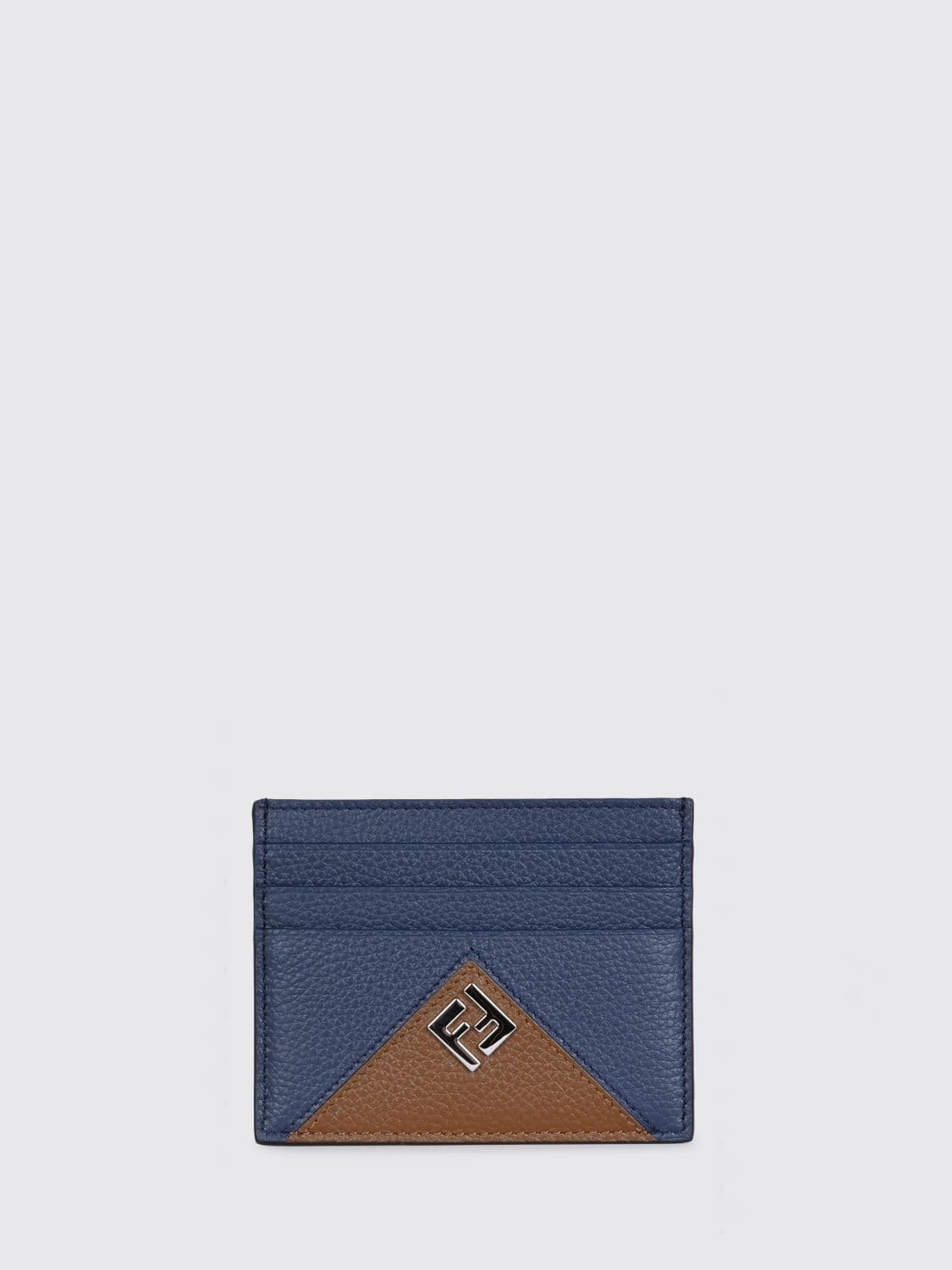 Fendi Lui FF Monogram Grained Leather Flat Card Holder with Logo