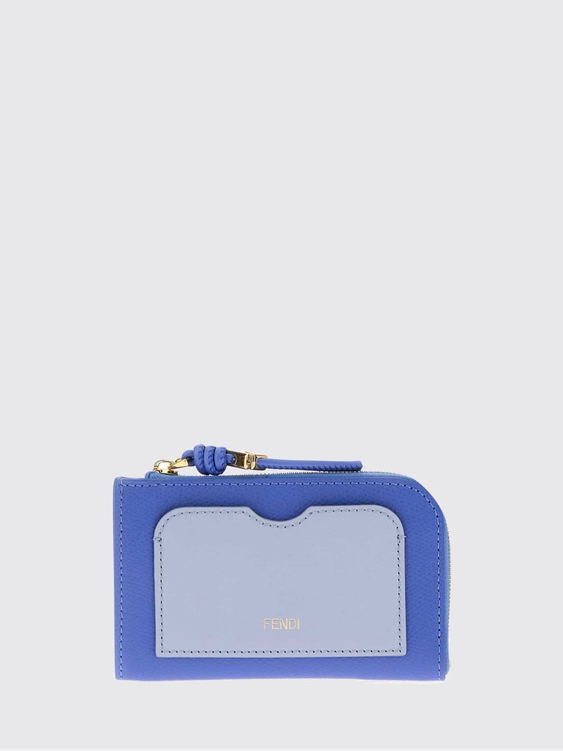 Fendi Bicolor Calfskin Zip Card Holder with Ring · OS