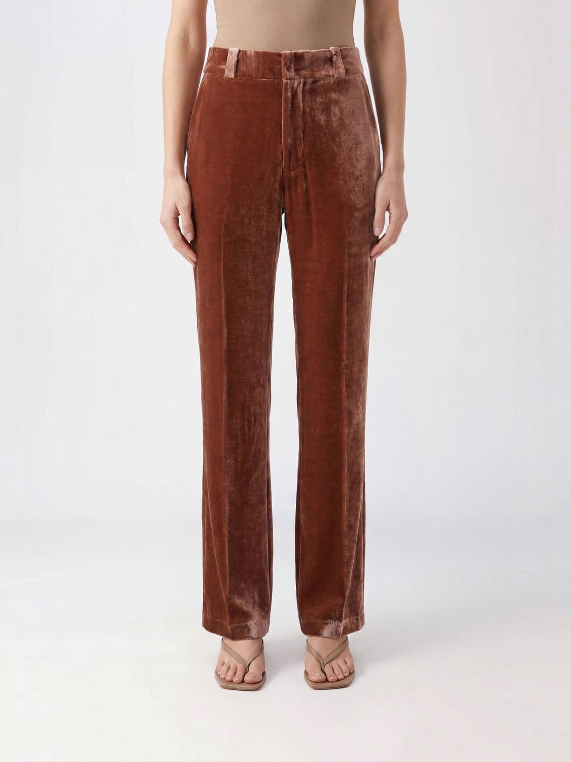 La Doublej High-Waisted Skinny Trousers in Velvet with Slant Pockets
