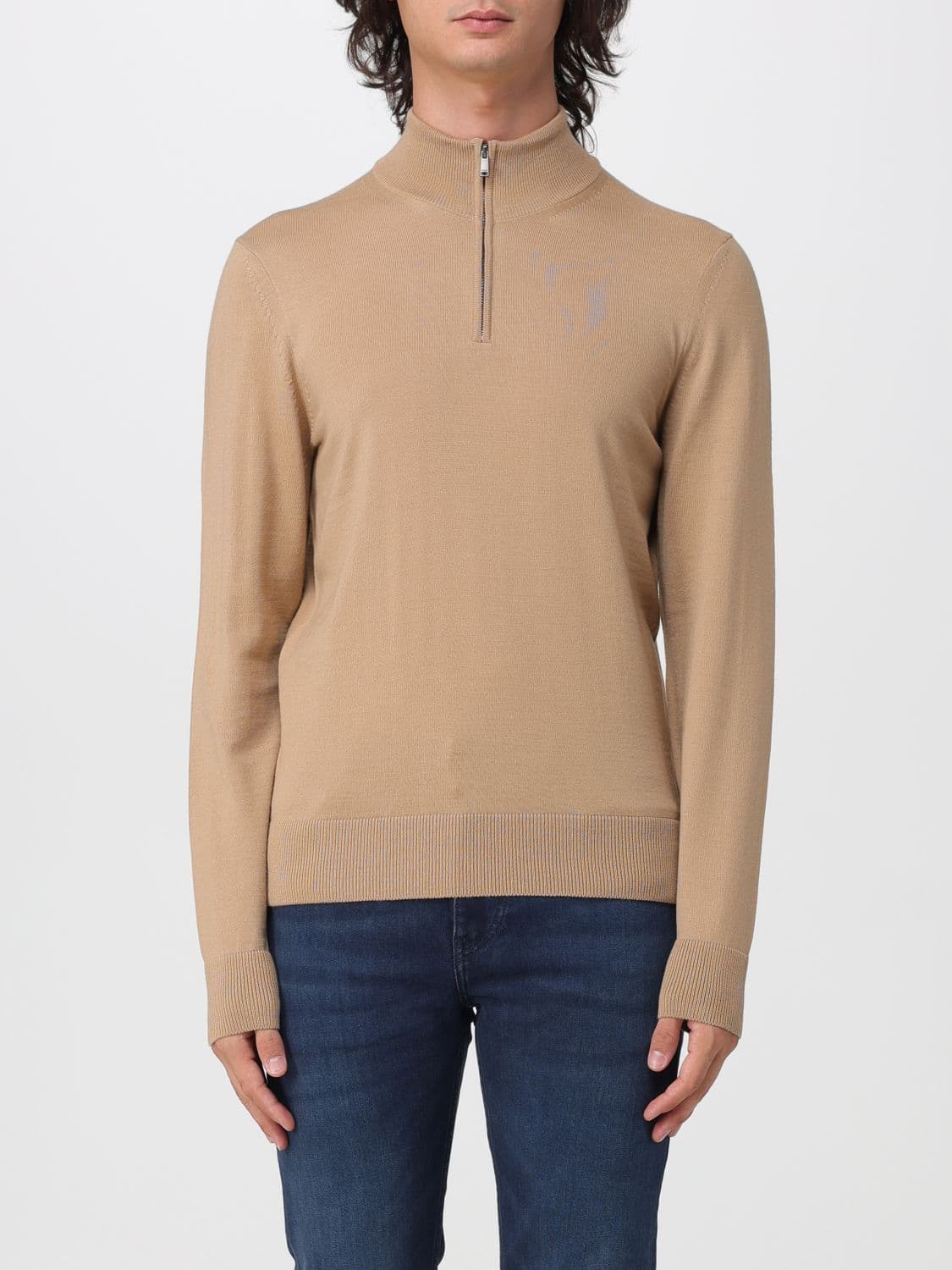 Boss Pure Wool Half-Zip Turtleneck Jumper with Ribbed Hems