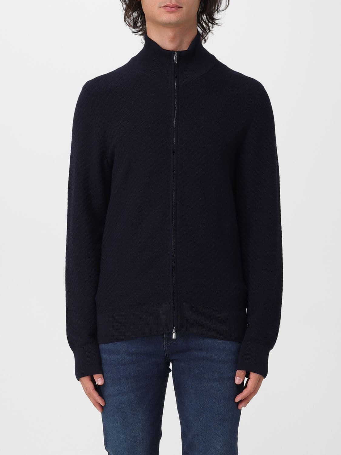 Boss Pure Wool Full-Zip Turtleneck Cardigan with Dropped Shoulders