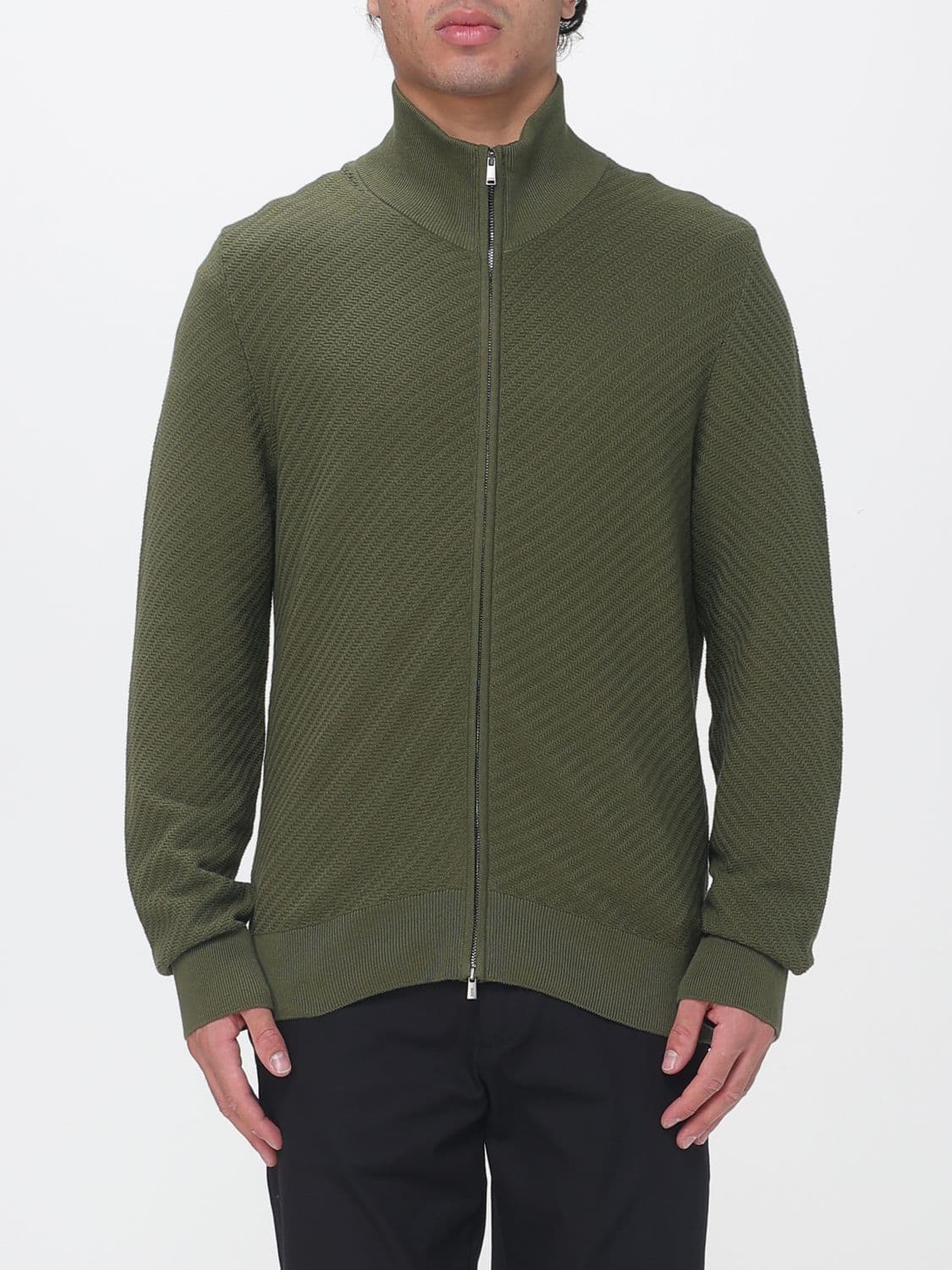 Boss Pure Wool Full-Zip Turtleneck Cardigan with Dropped Shoulders