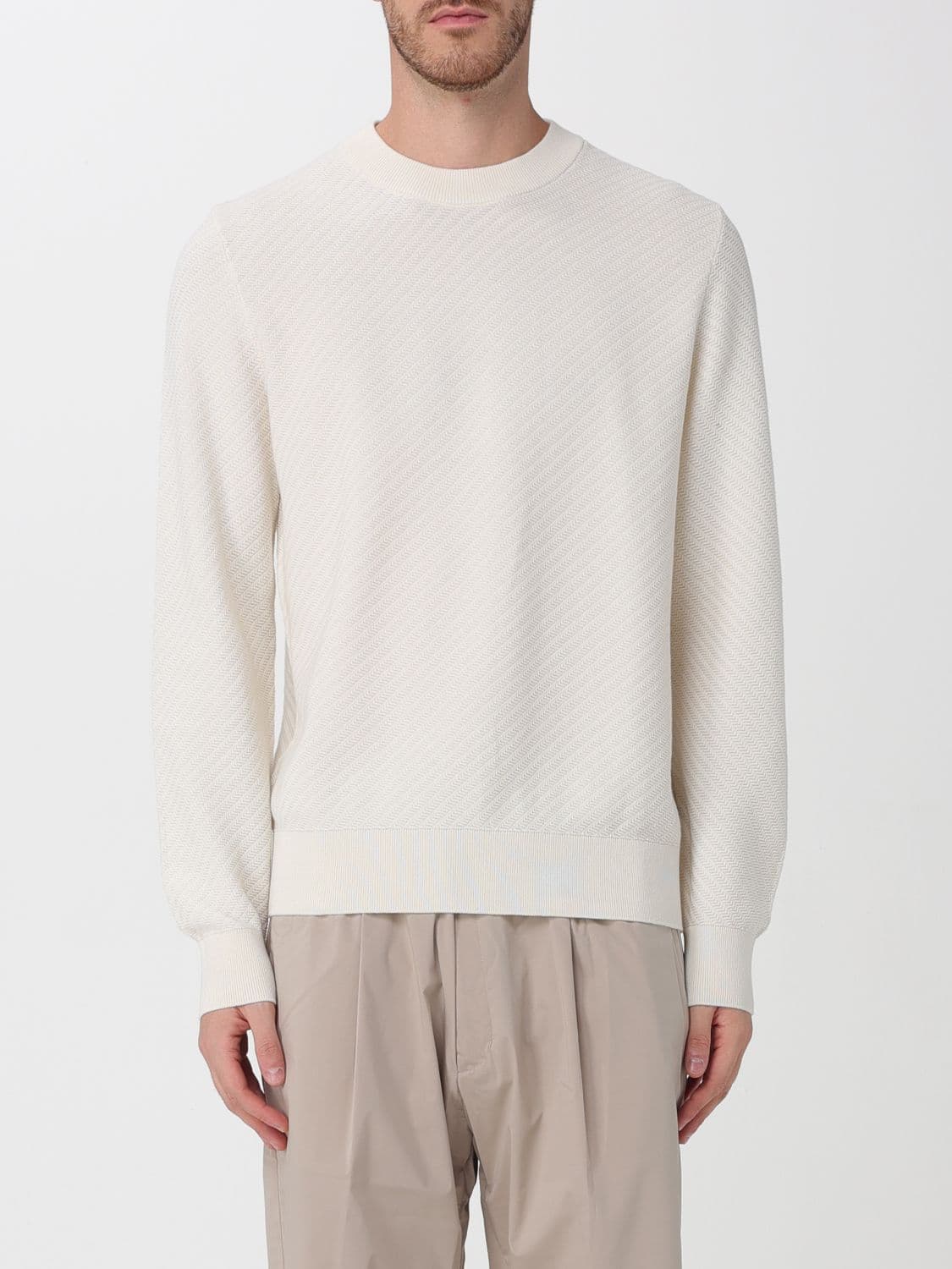 Boss Pure Cotton Crewneck Jumper with Dropped Shoulders and Ribbed Trims