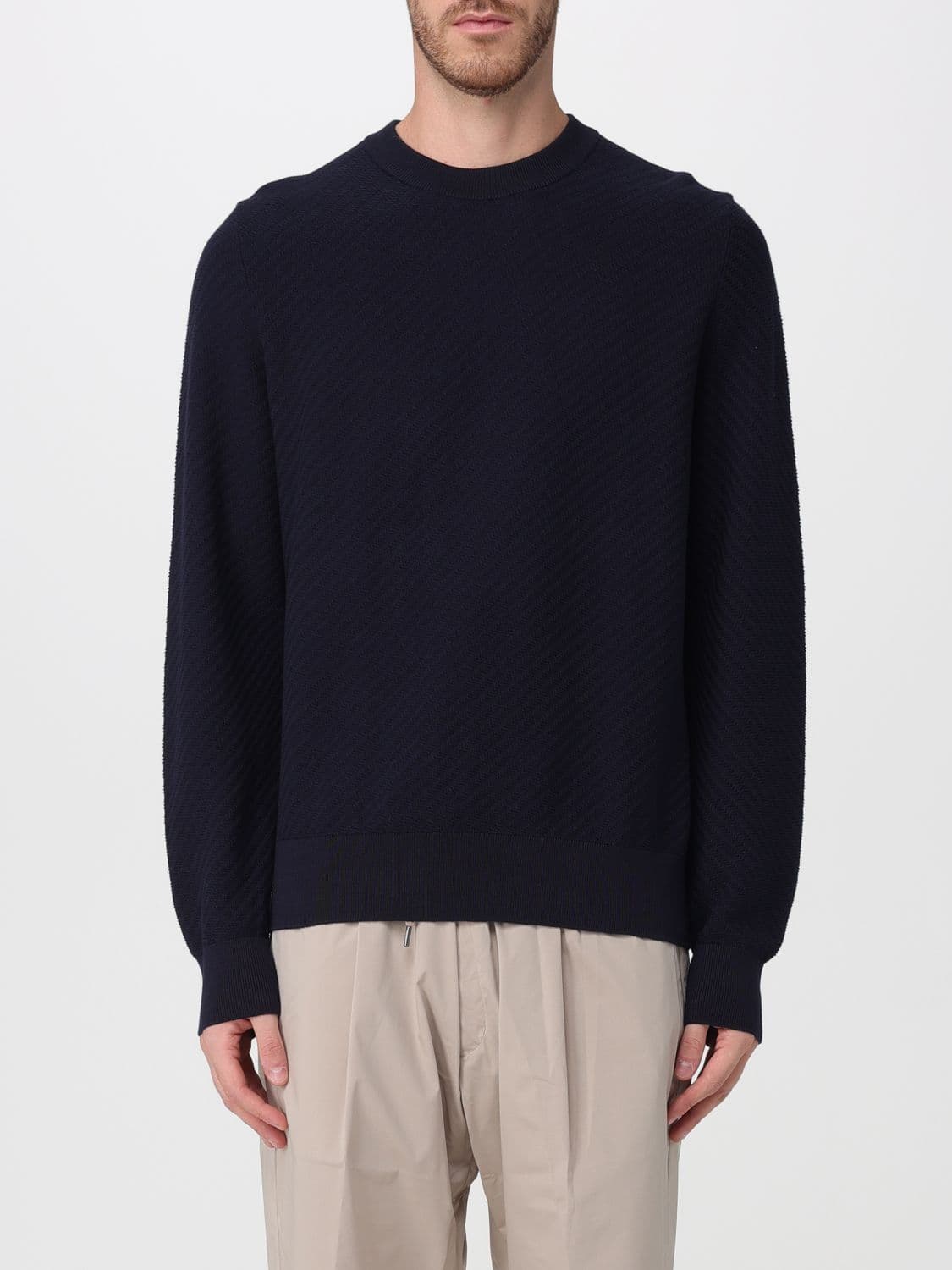 Boss Pure Cotton Crewneck Jumper with Dropped Shoulders and Ribbed Trims