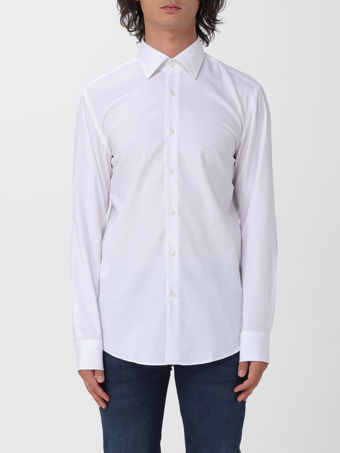 Boss Classic Dress Shirt in Cotton Poplin with a French Collar and Curved Hem