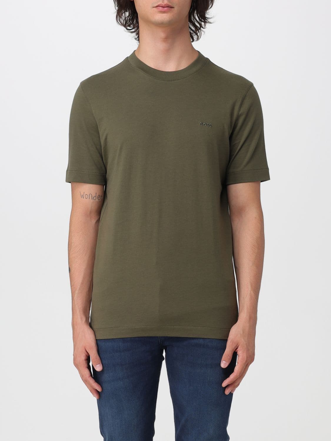 Boss Men's Embroidered Logo Cotton Crewneck T-shirt