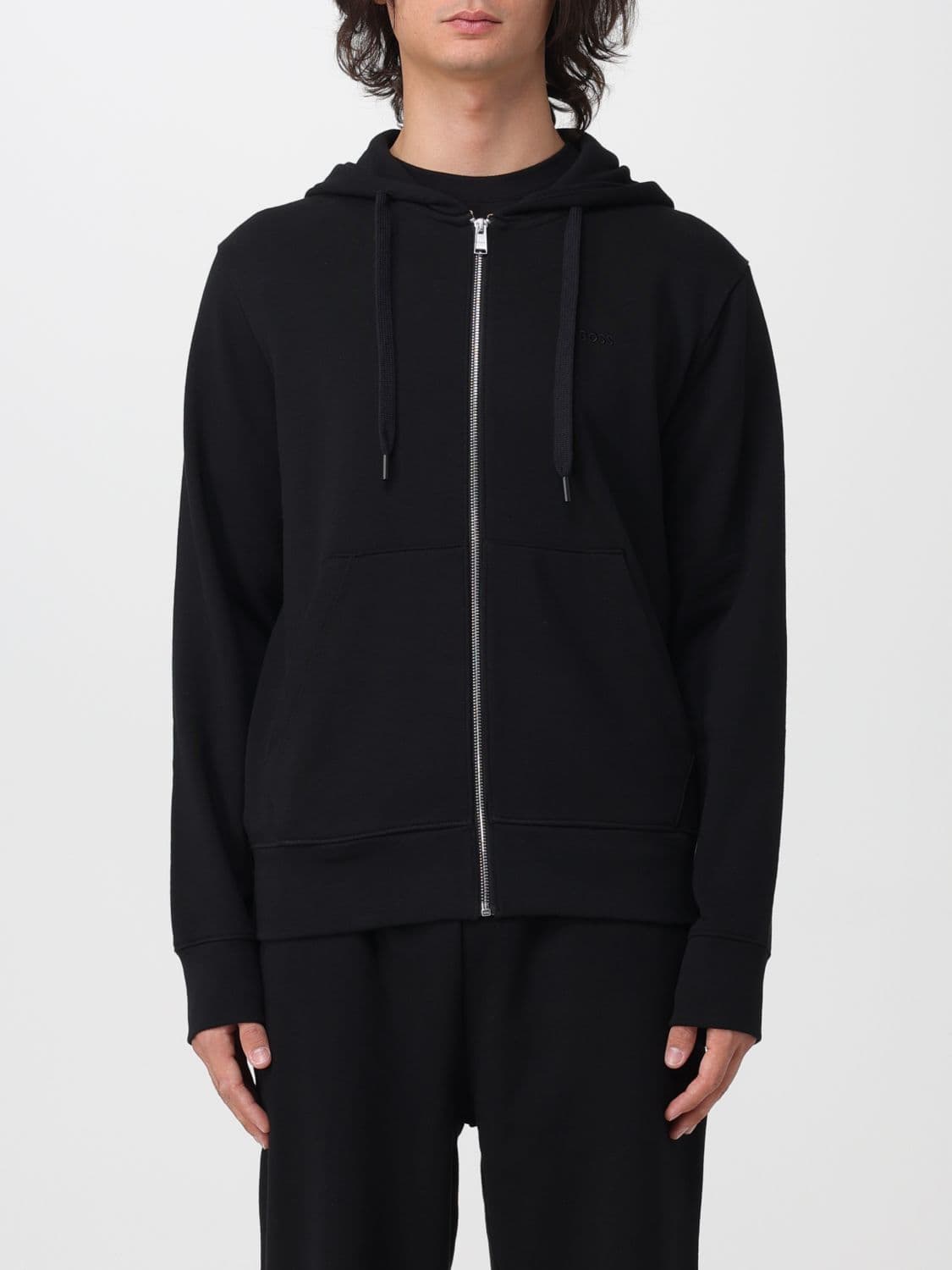 Boss Men's Cotton Zip-Up Hoodie Sweatshirt with Drawstring