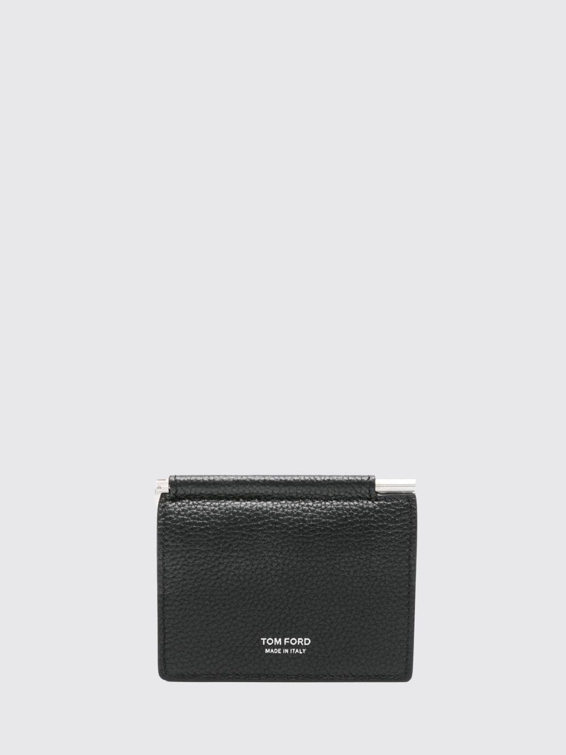 Tom Ford Bifold Leather Card Holder with Money Clip and Laminated Logo