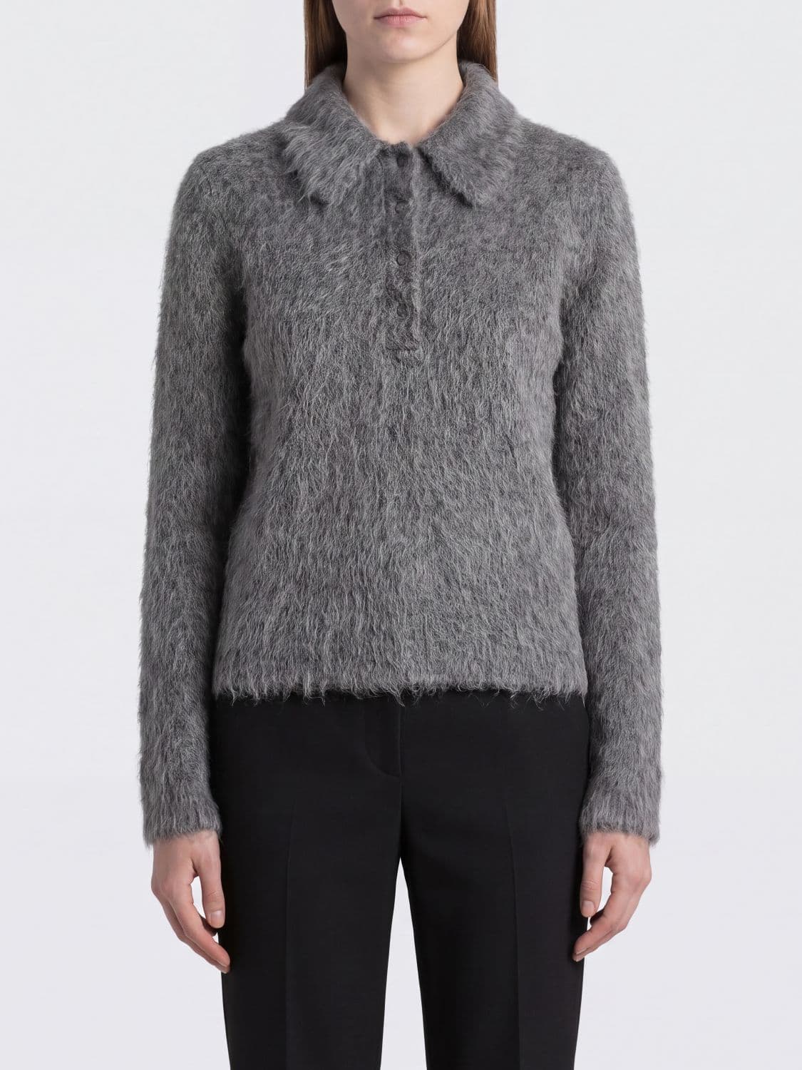 Chloé Long-Sleeved Polo in Wool and Mohair Blend with a Classic Collar