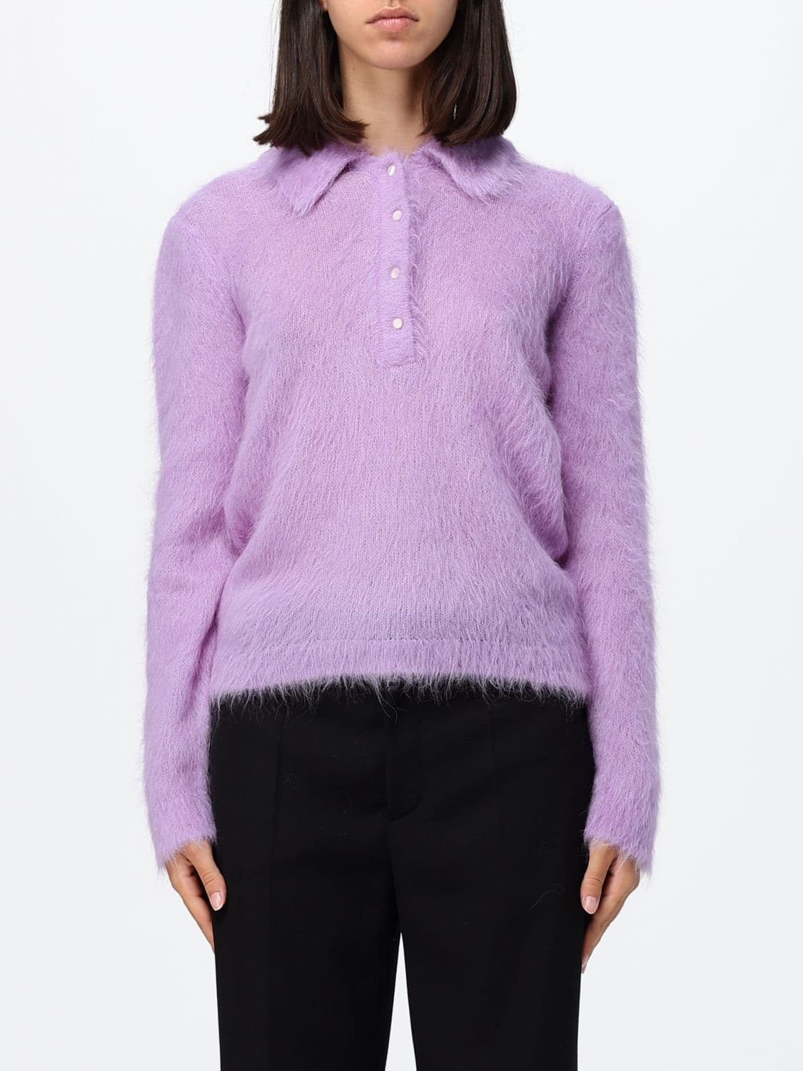Chloé Long-Sleeved Polo in Wool and Mohair Blend with a Classic Collar