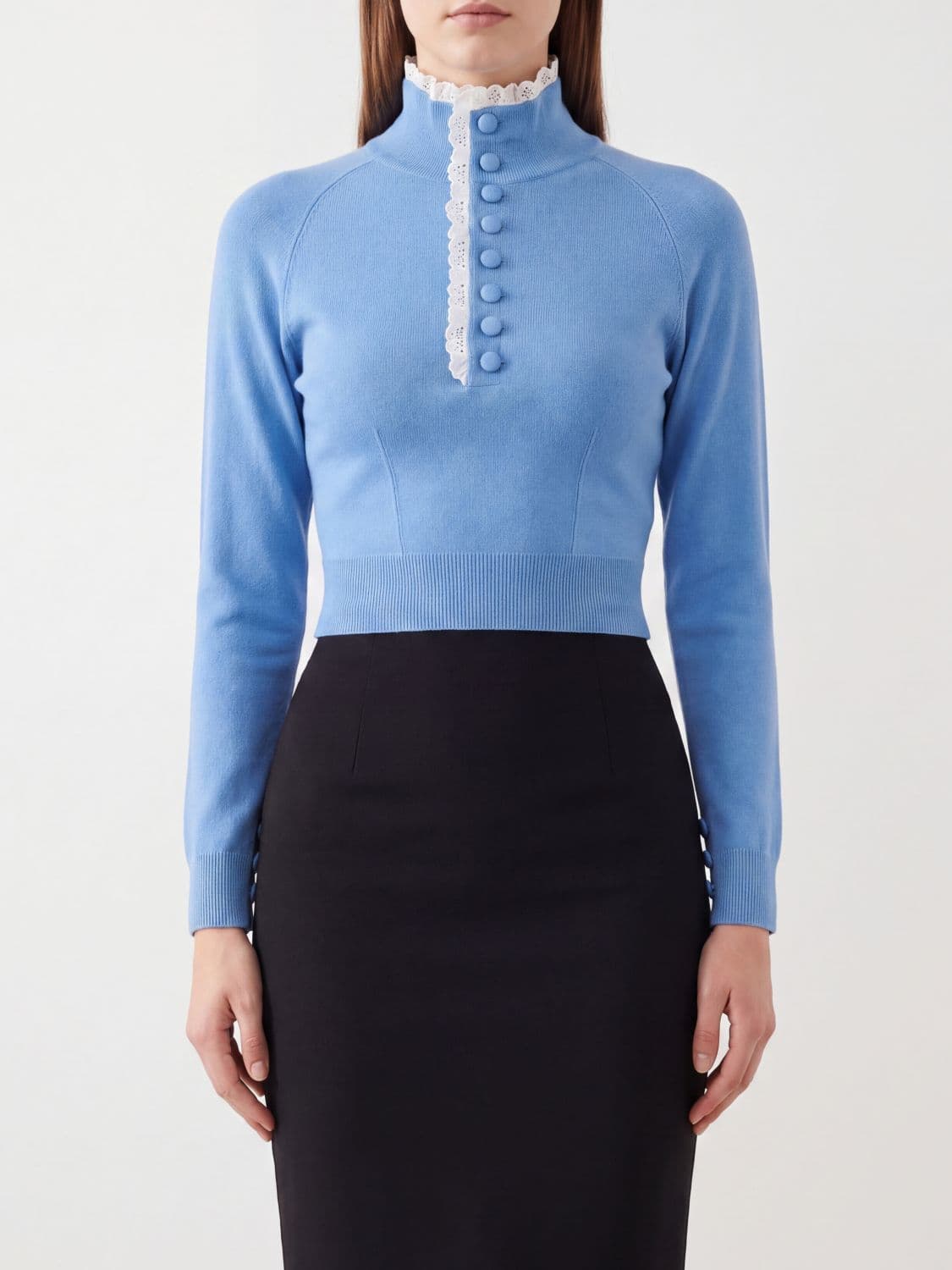 Chloé Cropped Slim Fit Wool Jumper with Ruffles and Embroidery · XS