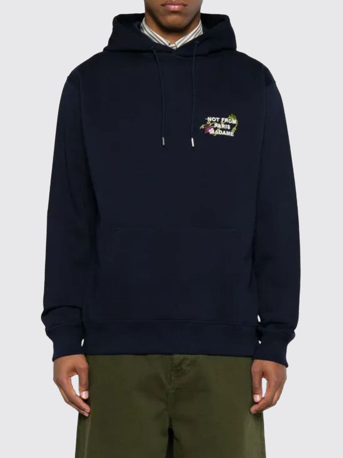 Drôle De Monsieur Cotton Hoodie with Slogan Print and Kangaroo Pocket