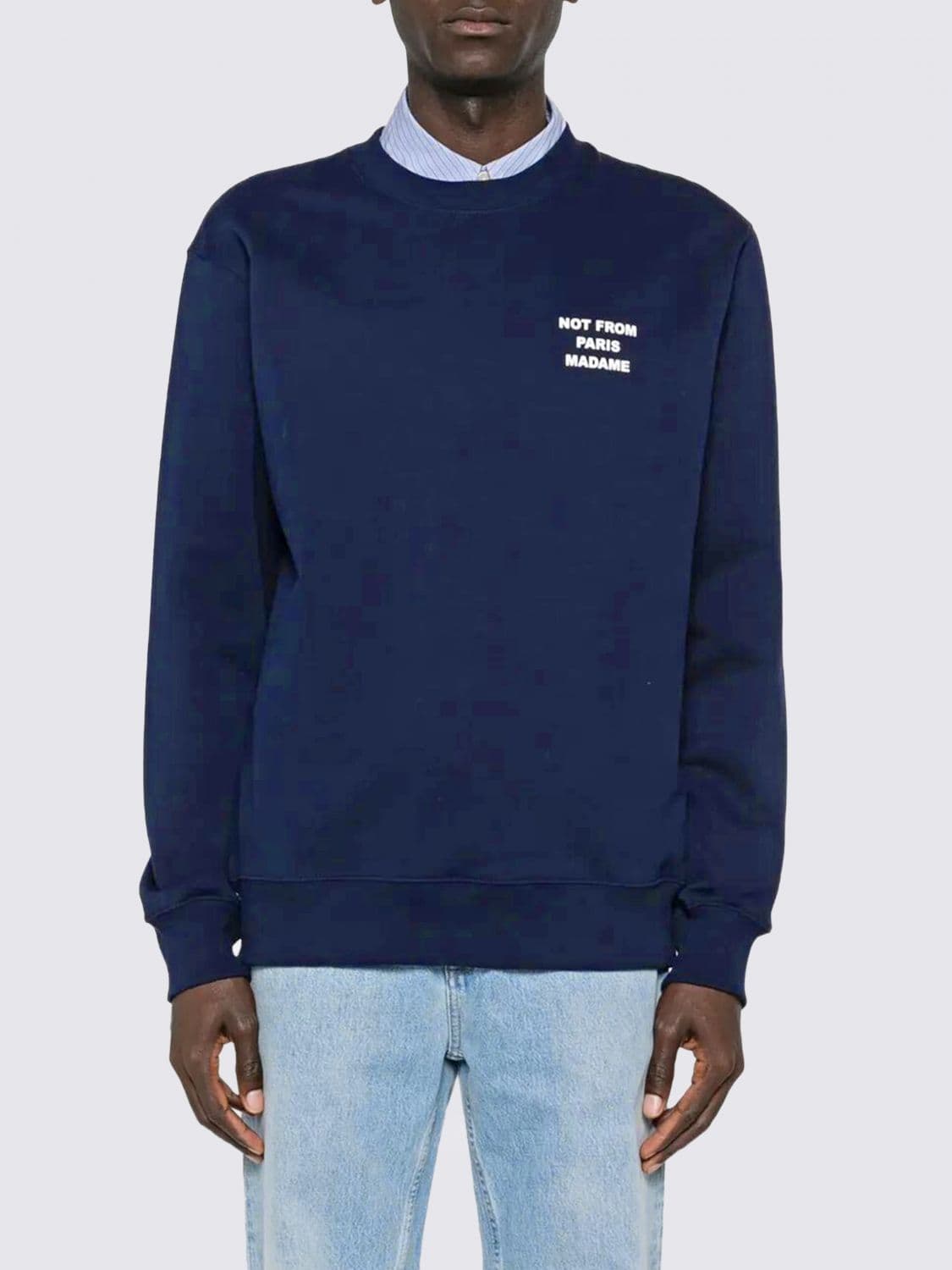 Drôle De Monsieur Crewneck Cotton Sweatshirt with Slogan Print
