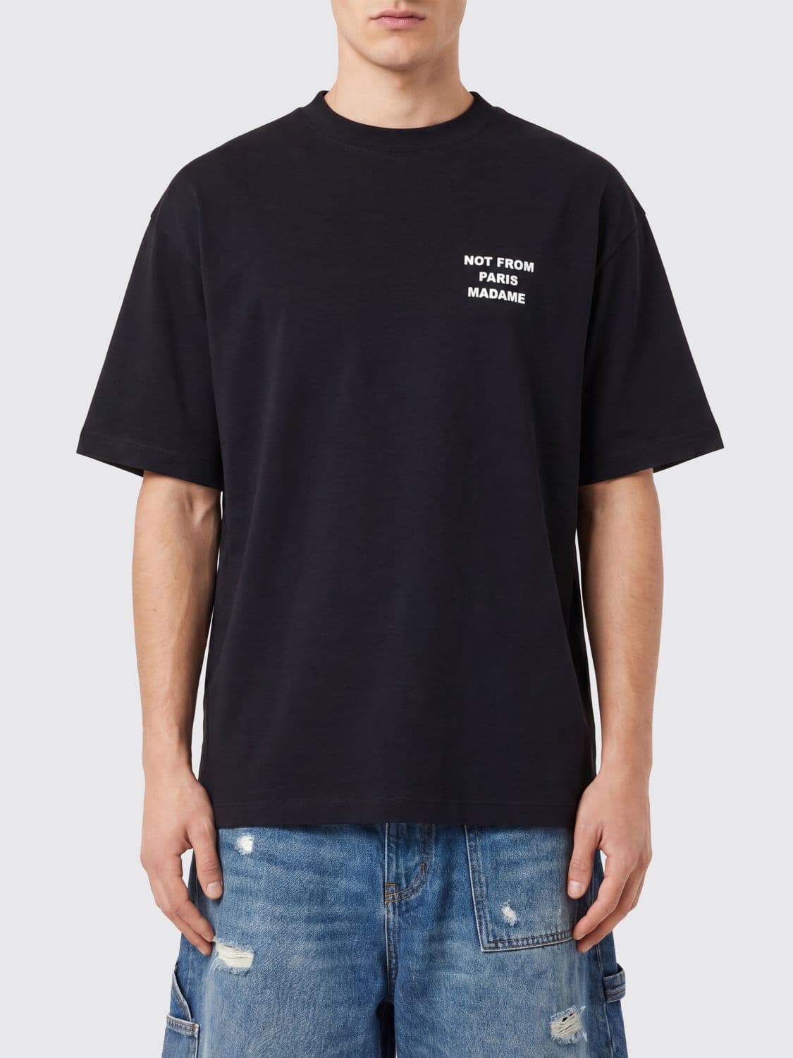 Drôle De Monsieur Crewneck Cotton T-shirt with Logo and Slogan Print