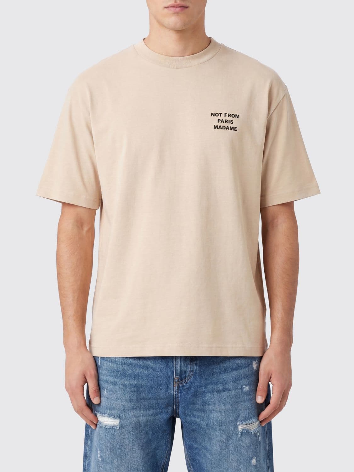 Drôle De Monsieur Crewneck Cotton T-shirt with Logo and Slogan Print