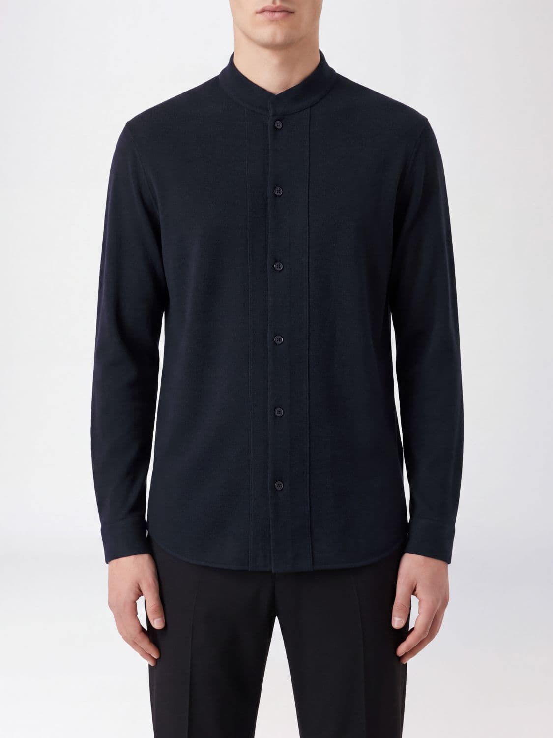 Giorgio Armani Long-Sleeved Virgin Wool Shirt with a Mandarin Collar