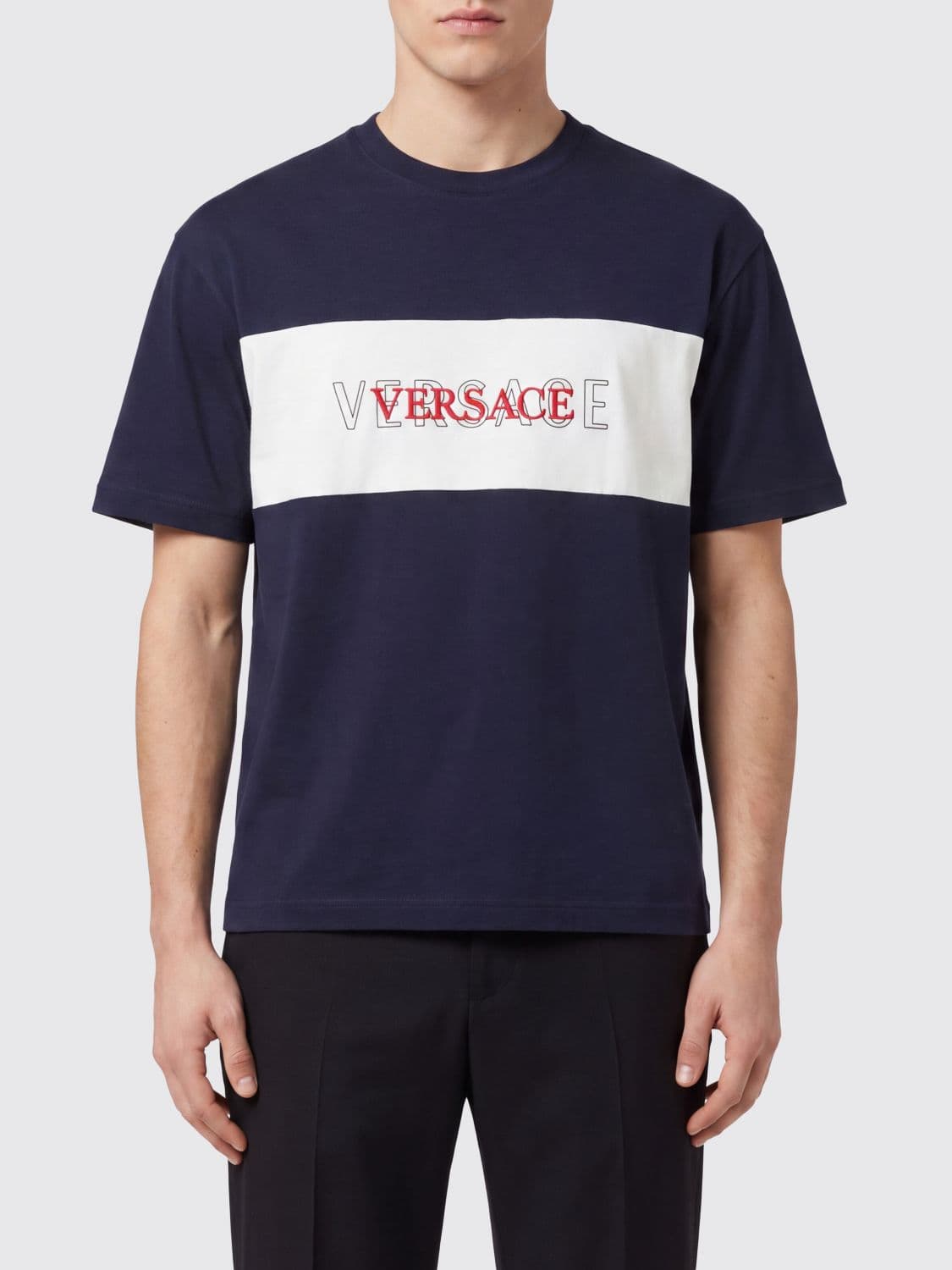 Versace Crewneck Cotton T-Shirt with Contrasting Logo