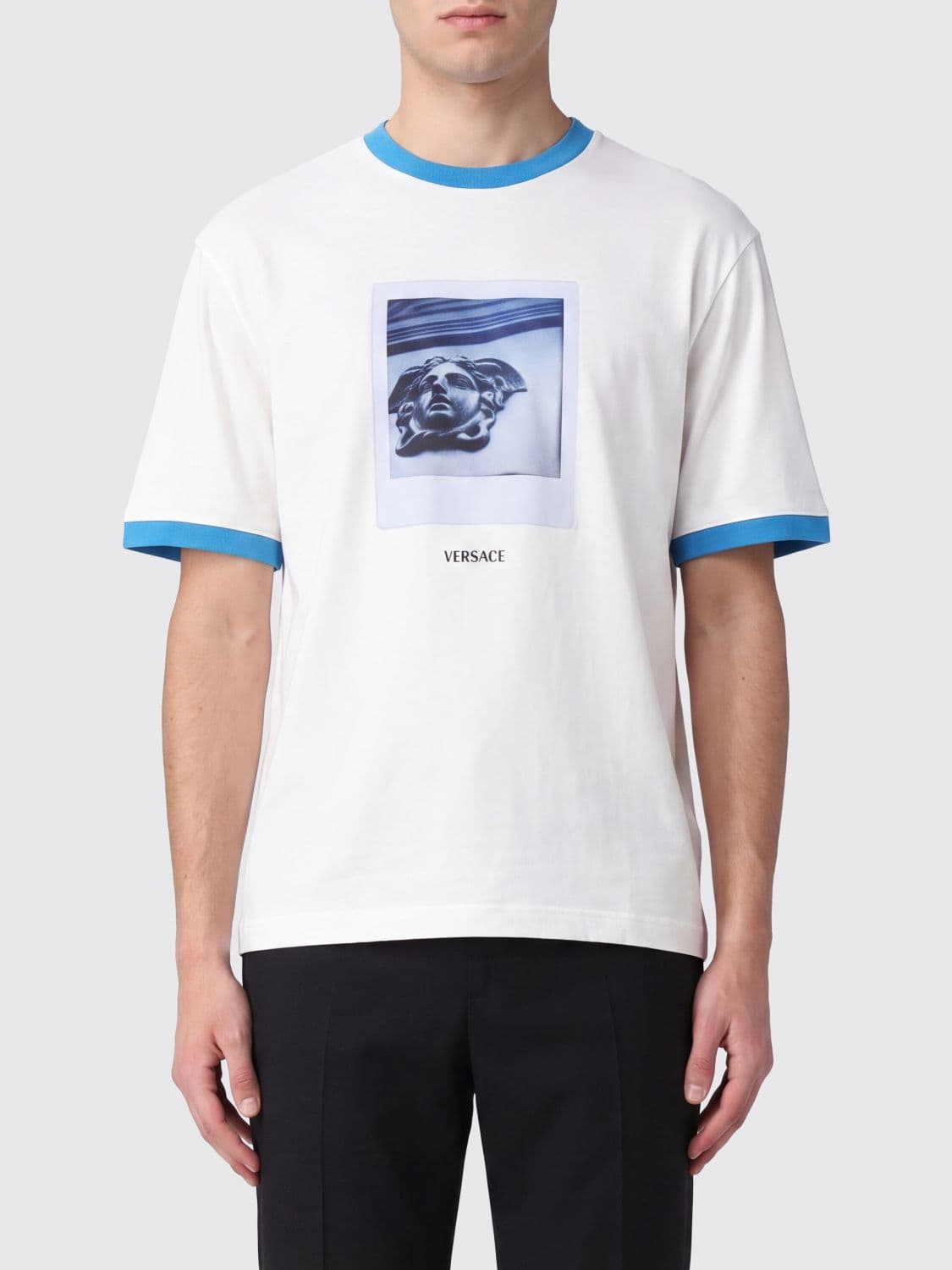 Versace Cotton T-Shirt with Graphic Print and Back Logo