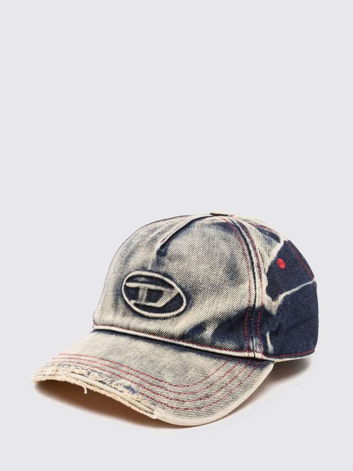 Diesel Bleached Denim Baseball Cap with Oval D Logo